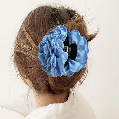 Hair Clips Fabric Flower Claw Clips for Thick/Thin Hair, Rose Hair Accessories for Women/Girls(Blue, pack of 2)