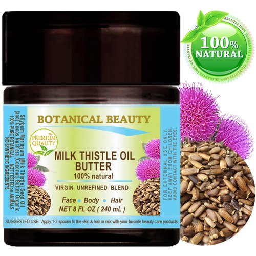 Botanical Beauty MILK THISTLE OIL BUTTER Silybum marianum 100% Natural 8 Fl.oz.- 240 ml for FACE, SKIN, BODY, HAIR, NAILS, Foot Care. Foot Oil butter, Skin Moisturizer