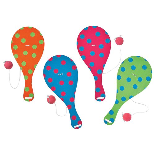 Fun Express 9" Spring Paddleball Games with Bright Colors & Patterns - Easter Paddleball Set - Bulk Spring Toys and Gifts - 12 Pieces