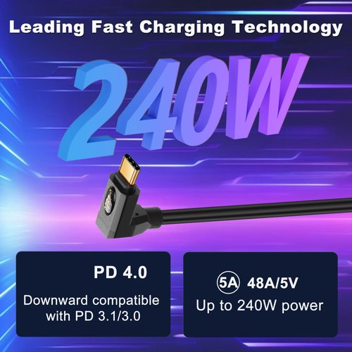 JSADZKJ 240W USB 4.0 C Fast Charging Cable 90 Degree USB 4.0 Type C Male to Male Cable 40Gbps USB Type C Data Short Cable 8K@60Hz Video Output Thunderbolt 3 Compatible for Smartphone Laptop