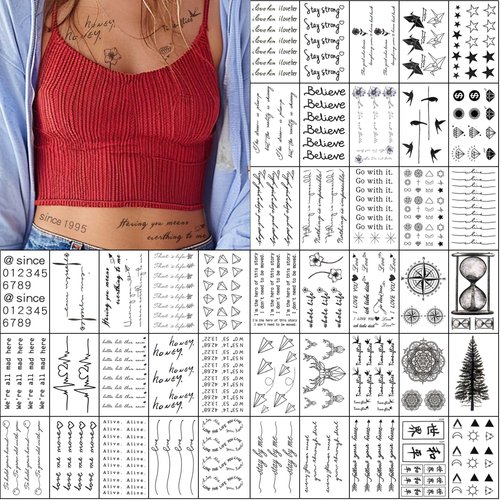Everjoy Realistic Tiny Temporary Tattoos - 400+ Patterns, 60 Pcs Inspirational Quotes, Words, Lin...