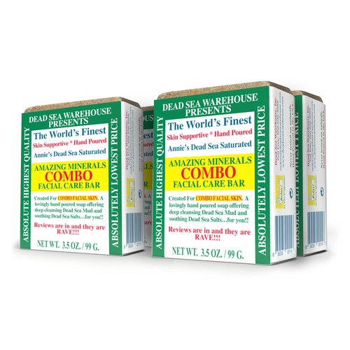 Dead Sea Warehouse – Amazing Minerals Combo Facial Care Bar – 3.5 OZ – Dead Sea Salt & Mud Soap – All Natural – Combination Skin Cleanser – 4-Pack