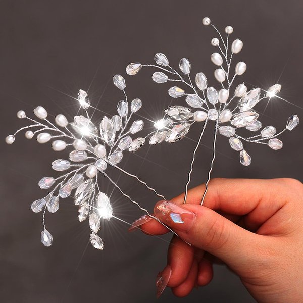 Latious Rhinestone Bride Wedding Hair Pins Silver Pearl Hair Piece Crystal Bridal Hair Accessories for Women and Girls (Pack of 2)