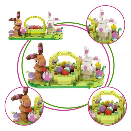 Alagoo Easter Bunny and Basket Building Kit, 422 Pcs Easter Rabbits Display Building Toy Set, Easter Basket Stuffers Easter Eggs Baskets for Kids Easter Building Toys Easter Gifts for Boys Girls