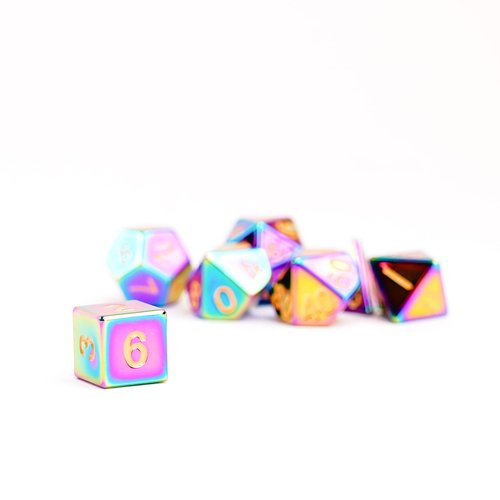 FanRoll by Metallic Dice Games 16mm Metal Polyhedral DND Dice Set: Torched Rainbow, Role Playing Game Dice for Dungeons and Dragons