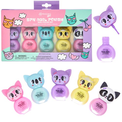 Expressions 5pc Critter Character Nail Polish Set for Girls -Water Based Colorful Novelty Nail Po...