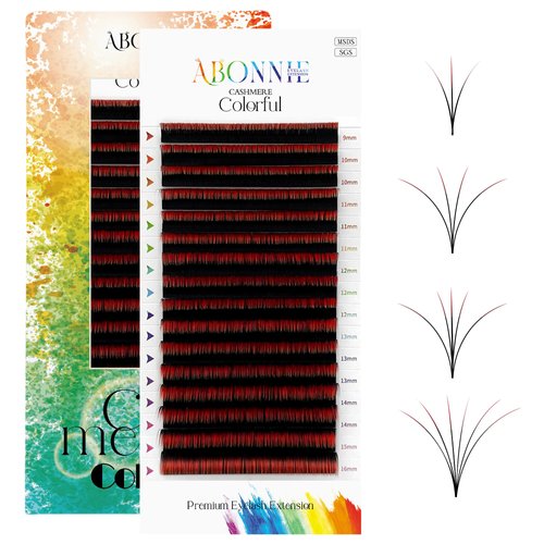 ABONNIE Colored Lash Extensions, Easy Fan Lash Extensions 0.07 C Curl Lash Extensions,Color Lash Extensions,9-16mm Mix Volume Lash Extensions, Lash Fan for Lash Extensions(0.07-C-Black-Red 9-16)