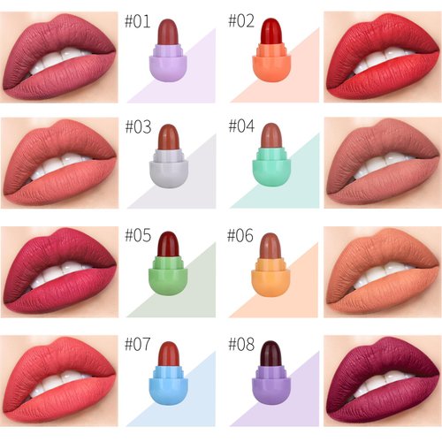 SHEEPFLY 8 Colors Mini Matte Lipstick Set, Mini Capsule Tubes,Lipstick Capsules,24 Hour Wear,Long Lasting Waterproof Mini Cute Lip Gloss Soft Mist Lipstick for Girls and Women
