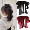 Generic 2 PCS Ribbon Bow Banana Clip Vertical Ponytail Claw Clip Bowknot Hair Clip for Women Girls Korean Style Banana Barrette Sweet Hair Accessories Ponytail Holder, Black,red