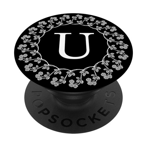 Fun Cell Phone Pop Up Holder,Cute White Floral Rose Letter U PopSockets Grip and Stand for Phones and Tablets