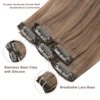 FUBILI Ash Brown clip in hair extensions Natural Remy Real Human straight Hair Extensions 30g 5pcs 20 Inch
