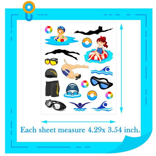 PIBIPAID 360 Swimming Tattoos Temporary Stickers -Swimming Party Supplies Decorations Swimming Action Sport Themed Birthday Baby Shower Party Sticker