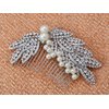 ALILANG Elegant Faux Pearl Silver Tone Crystal Rhinestone Leaves Bridal Hair Comb