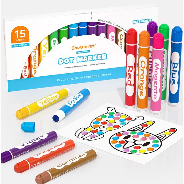 Shuttle Art Dot Markers, 15 Colors Washable Markers for Toddlers,Bingo Daubers Supplies Kids Preschool Children, Non Toxic Water-Based