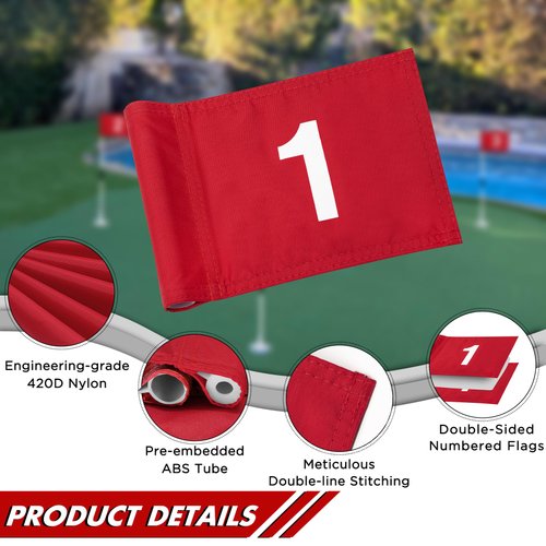 KINGTOP Numbered Golf Flag 8x6 Inch – Upgraded Double Layer 420D Nylon, Double Sided Printing, Tube Inserted – Mini Practice Putting Green Flags for Yard, Red #1-3