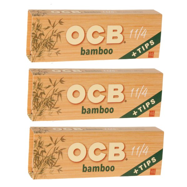 OCB - Bamboo 1 1/4"Rolling Paper & Tips - 3 Booklets with 50 Leaves per Booklet