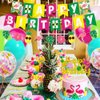 Hawaiian Flamingo Aloha Birthday Party Decorations Pack for Luau Summer Pool Aloha Tropical Pineapple Beach Themed Bday Party Supplies - Includes Glitter Cake Topper Banners and Balloons