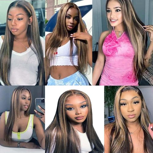 Highlight Human Hair Bundles P1B27 Straight Bundles Human Hair Blonde Straight Bundles 22 24 26 Inch Brazilian Virgin Remy Hair Extensions Two Tone Black Mixed Blonde Bundles Hair Weave