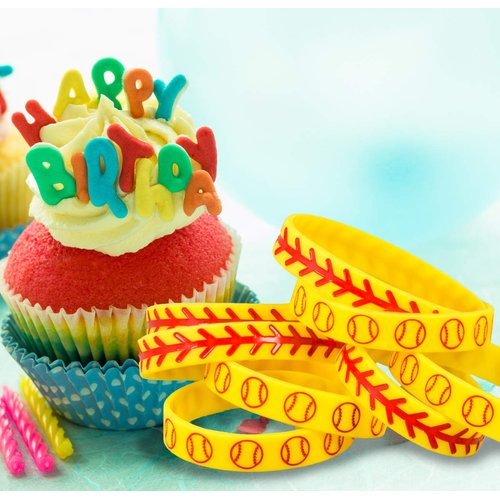 Softball Silicone Wristbands - Great Softball Party Favor, Football Birthday Themed Party Decorations, Wristband Bracelet, 8 Pack Party Favor Bag Set (4 of Each Design, 8" Circumference)