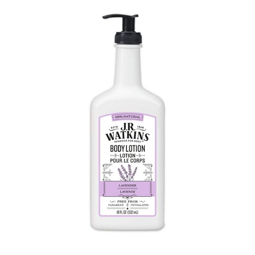 J.R. Watkins Daily Moisturizing Lotion – Body Cream in Pump Dispenser – Hydrating Skin Cream Made with Shea Butter, Cocoa Butter, Coconut Oil & Vitamin E, Lavender, 18 fl oz