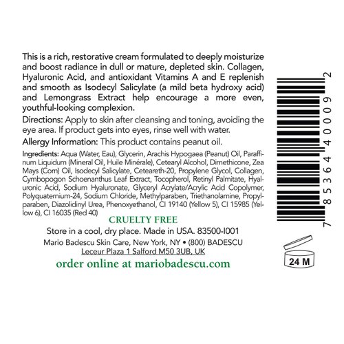 Mario Badescu Hydrating Moisturizer with Biocare & Hyaluronic Acid for Dry and Sensitive Skin |Moisturizer that Hydrates and Fights Aging |Formulated with Collagen & Hyaluronic Acid| 2 Fl Oz (Pack of 1)
