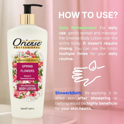Oriense Body Lotion with Spring Flowers, Fortified Skin Protection and Softening, 16.9 fl. oz
