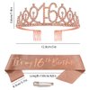 16th Birthday Sash Princess Crown Queen Tiara Rhinestone Headbands Cake Toppers Number 16 Helium Balloons Rose Gold Latex Balloon 16 Birthday Decoration for Girls 16 Year Old Birthday Party Supplies