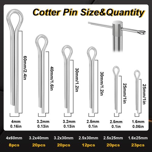 Seept 200pcs 13-Values Cotter Pin Assortment Kit 304 Stainless Steel Cotter Pins Hitch Pin Clip Tractor Cotter Pin Used for Hitch Pin Lock System, Trucks, Engine Repair in Towing Hitch Clips & Pins