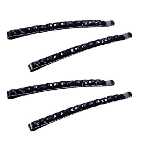 Rhinestone Hair Pins - 4Pcs Black Rhinestone Bobby Pins, Sparkly Crystal Diamond Hair Pins for Women, Metal Decorative Hair Barrettes for Decoration Hair Accessories