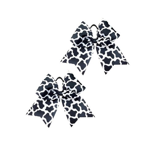 Cow Stria Cheer Bow Milk Cow Ponytail Holder Bowknot Cow Print Cheerleading Bow Cow Stria Jumbo Bow PHB11 (2 PCs-Set)