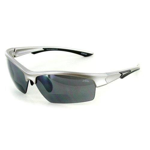 Aloha Eyewear "Stone Creek¨ MX2" Bifocal Sunglasses with Wrap-Around Sports Design and Mirror Lenses (Silver w/Smoke Lens +2.50)