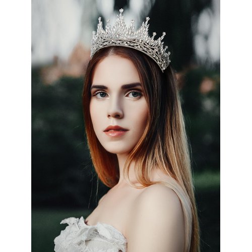 SWEETV Tiaras and Crowns for Women, Wedding Tiara for Bride, Rhinestone Queen Crown, Crystal Costume Hair Accessories for Birthday Prom Quinceanera Celebration,Silver