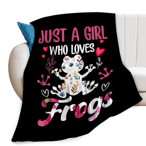 Just A Girl Who Loves Frogs Print Blanket Frog Pink Cute Throw Blankets Gifts for Couch Sofa Bed Stuff Decor Soft Cozy Lightweight Fleece Plush Warm Flannel Bedding for Lover Women Girls Kids 40"x50"
