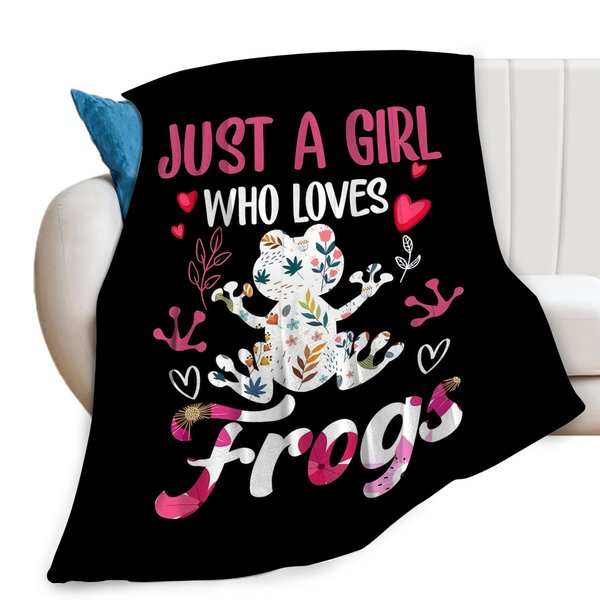 Just A Girl Who Loves Frogs Print Blanket Frog Pink Cute Throw Blankets Gifts for Couch Sofa Bed Stuff Decor Soft Cozy Lightweight Fleece Plush Warm Flannel Bedding for Lover Women Girls Kids 40"x50"
