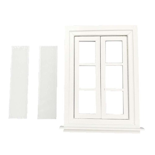 Dollhouse Window for Crafts Double Door Miniature Furniture 6 Pane Mini Scene Accessory DIY Pretend Play High Simulation Model Collection Ornament (White Color)