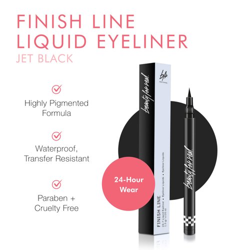Beauty For Real Finish Line Liquid Eyeliner, Jet Black - 24-Hour Wear - Highly Pigmented, Transfer-Resistant, Waterproof Formula - Ultra-Precise Brush Tip - 0.05 oz