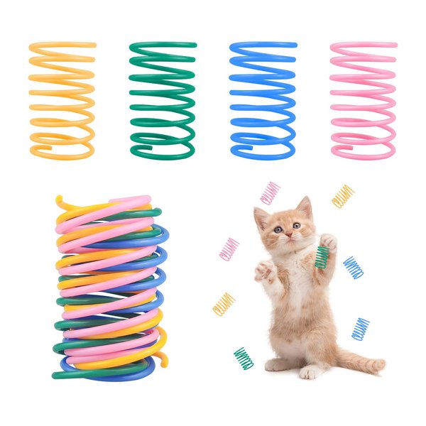 Andiker Cat Spring Toys, 12pcs Colorful & Durable Wide Plastic Cat Toys for Indoor Cats to Play to Release Energy and Keep Fit Bounce Interactive Cat Toy for Swatting, Biting, Hunting Kitten Toys (M)