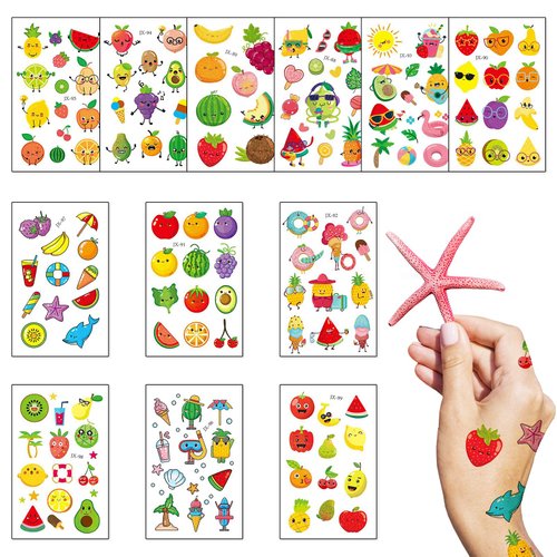 LANGFON 12 Sheets Summer Fruit Temporary Tattoos Summer Hawaii Temporary Tattoo Sticker Waterproof Watermelon Avocado Grapes Fake Tattoo for Women Girls Birthday Summer Hawaii Party Favor Supplies