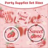 Strawberry Theme Party Kit for 24 Guests - 97 Pcs Including Plates, Forks, Napkins, Bunting - Juicy Fun for Kids' Strawberry-Themed Birthdays