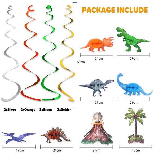 WERNNSAI 8 PCS Watercolor Dinosaur Party Honeycomb Centerpieces - Dinosaur Birthday Party Table Decorations for Kids Boys Dino Themed Party Supplies Table Toppers 3D T-Rex Volcano Centerpieces Decors
