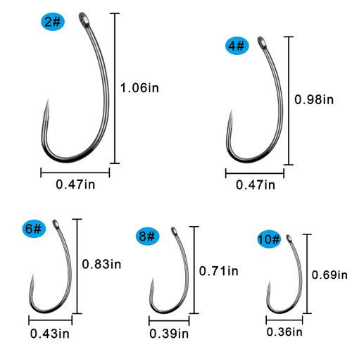 Barbless Fishing Hooks,200pcs Carp Fishing Hooks Freshwater Saltwater Circle Curve Shank Carp Hair Fishing Tackle (Size 2)