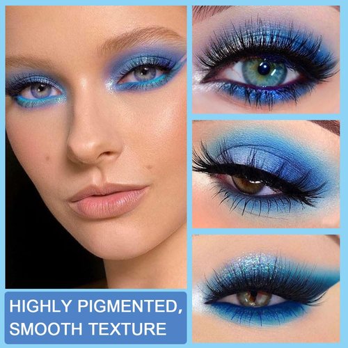 AMY'S DIARY Dark Light Royal Blue Pearl White Glitter Shimmer Eye Shadow Makeup Palette,9 Colors Highly Pigmented Waterproof Matte Glitter Shimmer Daily Party Sparkling Eyeshadow Palett Gift