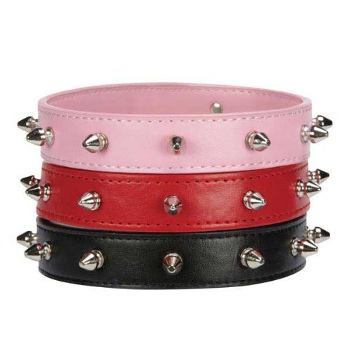 East Side Collection Faux Leather Studded Dog Collar, 6 to 8-Inch, Pink