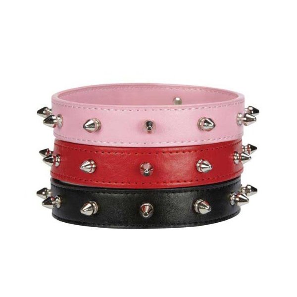 East Side Collection Faux Leather Studded Dog Collar, 6 to 8-Inch, Pink