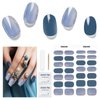 DUKASOU 28pcs Semi Cured Gel Nail Strips, Gel Nail Stickers Kit Work with Any UV Nail Lamps, Long Lasting Gel Nail Wraps for Women, includes Prep Pads, Nail File & Wood Stick(Light Blue)
