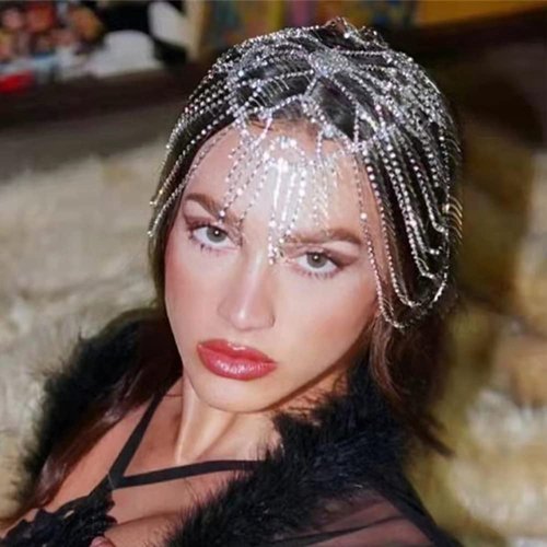 Rumtock Tassel Rhinestones Cap Headpiece Gold Hair Accessories for Women Girls Exotic Head Jewelry for Women Girls Wedding Bridal Headpiece