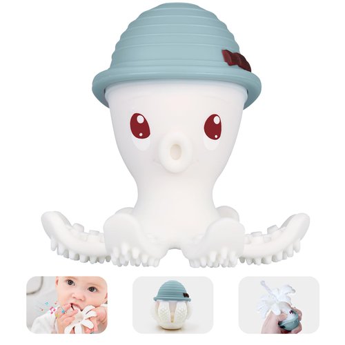 Baby Teether Teething Toys for Babies 3-12 Months, Fun Baby Teething Toys for Infant 12-18 Months, Mombella Octopus Teethers 6 Month Old, Silicone Comfort Chewing Toy for Kids, Iron Green