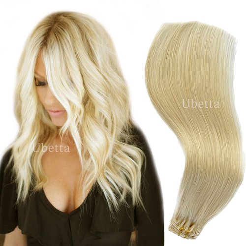 Clip in Hair Extensions Real Human Hair Platinum Blonde Hair Extensions, 15 Inch 7 Pieces Silky Straight Double Weft Remy Human Extensions Clip in Extensions 70G for Women Fine Hair