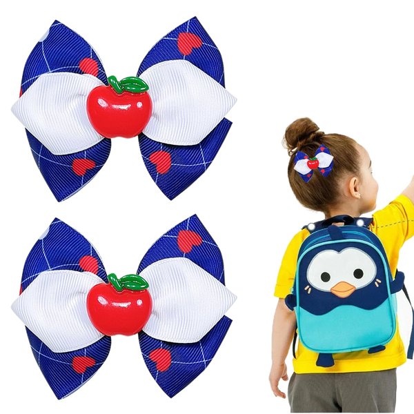 Back to School Hair Bows, Beleki 2PCS School Apple Hair Clip Grosgrain Hair Bows Fully Lined Alligator Clips First Day of School Hair Accessories for Classroom Girls Students