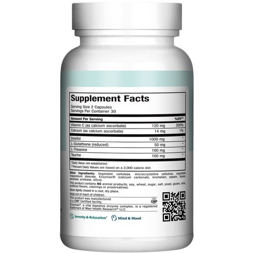 Maxi Health - Relax to The Max Stress Relief Formula (60 Count) Capsules with Vitamin C, Calcium, L-Theanine, L-Taurine & Amino Acids - All Natural Calming & Relaxation Supplements